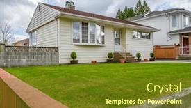  Presentation with north america - Presentation design with houses-in-suburb-at-spring background and a tawny brown colored foreground