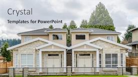  Presentation with north america - Slide set having houses-in-suburb-at-spring background and a sky blue colored foreground