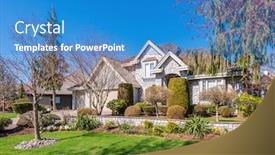  Presentation with north america - Beautiful slide deck featuring houses in suburb at summer in the north america luxury houses with nice landscape backdrop and a teal colored foreground