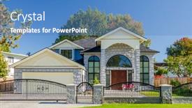  Presentation with north america - Audience pleasing theme consisting of houses-in-suburb-at-summer backdrop and a teal colored foreground