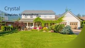  Presentation with north america - Colorful presentation design enhanced with houses-in-suburb-at-summer backdrop and a light blue colored foreground