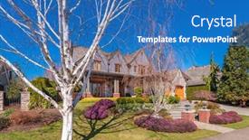  Presentation with coloured - PPT theme with houses in suburb with spring blossom in the north america luxury houses with nice white and pink coloured landscape background and a teal colored foreground