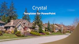  Presentation with north america - Slide set with houses in suburb with spring blossom in the north america luxury houses with nice white and pink coloured landscape background and a teal colored foreground