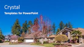  Presentation with coloured - Slide deck enhanced with houses in suburb with spring blossom in the north america luxury houses with nice white and pink coloured landscape background and a gray colored foreground