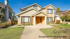  Presentation with north america - Colorful slides enhanced with houses-in-suburb-with-spring backdrop and a coral colored foreground