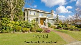  Presentation with coloured - Theme having houses-in-suburb-with-spring background and a gold colored foreground