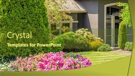  Presentation with coloured - Cool new theme with houses-in-suburb-with-spring backdrop and a tawny brown colored foreground