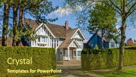  Presentation with north america - Presentation design having houses-in-suburb-with-spring background and a tawny brown colored foreground