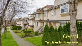  Presentation with coloured - PPT theme having houses-in-suburb-with-spring background and a tawny brown colored foreground