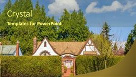  Presentation with coloured - Theme enhanced with houses-in-suburb-with-spring background and a tawny brown colored foreground