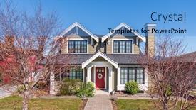  Presentation with north america - Cool new PPT layouts with houses-in-suburb backdrop and a teal colored foreground