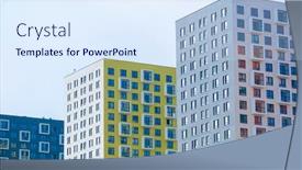  Presentation with residential - Cool new slide set with dormitory - houses in the residential district backdrop and a sky blue colored foreground