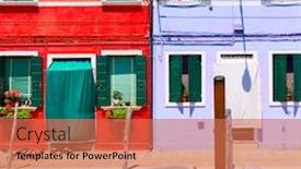  Presentation with canal - Audience pleasing presentation theme consisting of houses-of-vivid-colors backdrop and a coral colored foreground