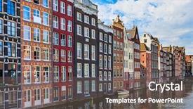  Presentation with amsterdam - PPT theme having houses on canal in amsterdam background and a gray colored foreground