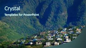  Presentation with green mountains - Beautiful theme featuring houses on hill green growth backdrop and a ocean colored foreground