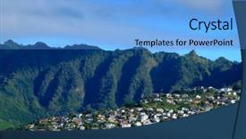  Presentation with green mountains - Slide deck featuring houses on hill green growth background and a light blue colored foreground