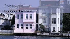  Presentation with istanbul - Colorful presentation enhanced with houses-on-the-bosphorus-istanbul backdrop and a light blue colored foreground