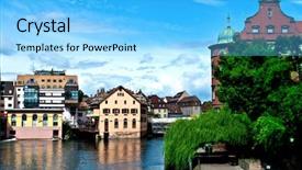  Presentation with france - Slide deck having houses on the water in the petit france in strasbourg background and a light blue colored foreground