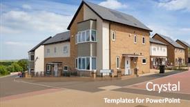  Presentation with estate - Audience pleasing slide set consisting of houses typical english residential estate backdrop and a coral colored foreground