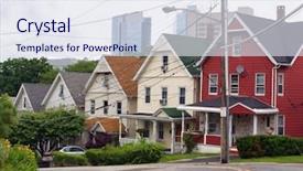  Presentation with rise - Slides featuring houses with high rise development background and a sky blue colored foreground