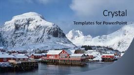  Presentation with fishing - Slide set featuring houses with snow in winter background and a light blue colored foreground