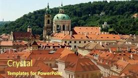  Presentation with prague - Slide deck with houses with traditional red roofs in prague old town square in the czech republic background and a tawny brown colored foreground