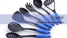  Presentation with kitchen utensils - PPT theme consisting of houseware - plastic kitchen utensils isolated background and a light blue colored foreground