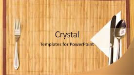  Presentation with table napkin - PPT theme with houseware - table appointments- fork knife spoon background and a yellow colored foreground