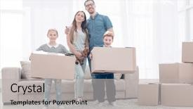  Presentation with family a new born - Slide deck featuring housewarming - family moves the boxes background and a light gray colored foreground