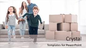  Presentation with new family new born - Amazing PPT theme having housewarming - happy family having fun backdrop and a mint green colored foreground