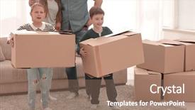  Presentation with children parents - Colorful slide set enhanced with housewarming - parents with their children moves backdrop and a coral colored foreground