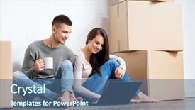  Presentation with new home - PPT layouts consisting of housewarming - young couple moving background and a ocean colored foreground