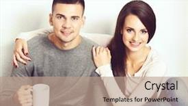  Presentation with family and home love concept - Slide deck with housewarming - young loving couple home family background and a coral colored foreground