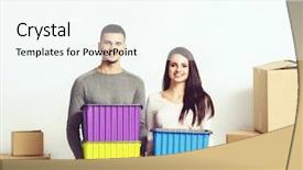  Presentation with movie theater loving couple - Amazing slide deck having housewarming - young loving couple moving backdrop and a cool aqua colored foreground