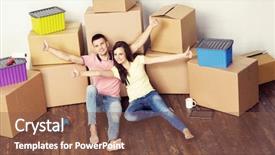  Presentation with family and home love concept - Audience pleasing theme consisting of housewarming - young loving couple moving backdrop and a tawny brown colored foreground