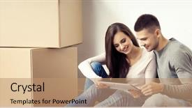  Presentation with movie theater loving couple - Presentation consisting of housewarming - young loving couple moving background and a  colored foreground