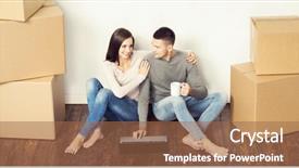  Presentation with new home - Theme with housewarming - young loving couple moving background and a coral colored foreground