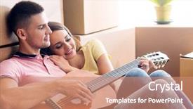  Presentation with new home - Audience pleasing theme consisting of housewarming - young loving couple moving backdrop and a  colored foreground