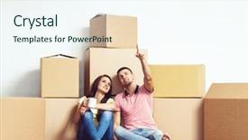  Presentation with movie theater loving couple - Cool new PPT layouts with housewarming - young loving couple moving backdrop and a  colored foreground