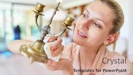  Presentation with cleaning - PPT theme with housewife-as-a-cleaning-lady background and a coral colored foreground