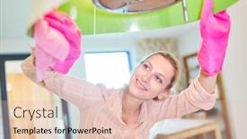  Presentation with lady - Audience pleasing PPT layouts consisting of housewife-as-a-cleaning-lady backdrop and a lemonade colored foreground