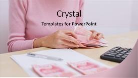  Presentation with expenditure - Slides with housewife checking the daily expenditure background and a soft green colored foreground