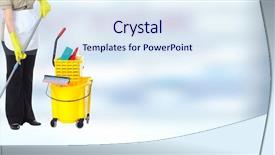  Presentation with floor - Colorful PPT theme enhanced with housewife cleaning floor with mop backdrop and a sky blue colored foreground