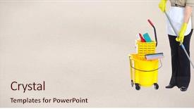  Presentation with cleaning - Colorful PPT theme enhanced with housewife cleaning floor with mop backdrop and a lemonade colored foreground