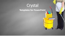  Presentation with commercial cleaning - Slide deck consisting of housewife cleaning floor with mop background and a gray colored foreground