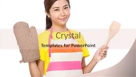  Presentation with cooking utensil - Presentation design enhanced with housewife-hold-with-warm-gloves background and a lemonade colored foreground
