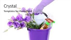  Presentation with cleaning - Amazing PPT layouts having housewife holding bucket with cleaning backdrop and a  colored foreground