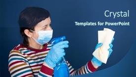  Presentation with disinfection - Beautiful presentation theme featuring housewife-holding-rag-and-spray backdrop and a ocean colored foreground