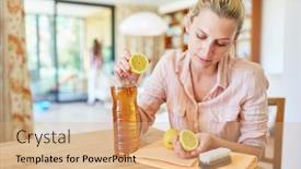  Presentation with cleaning - Slide deck featuring housewife-mixes-a-home-remedy background and a coral colored foreground