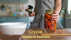  Presentation with vegetables - Presentation design consisting of housewife-preserves-vegetables-at-home background and a tawny brown colored foreground